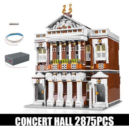 MOULD KING 16032 Street Building Toys The MOC Concert Hall With Led Parts Model Building Blocks Bricks Kids Christmas Gift