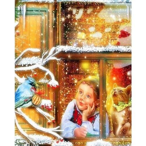 Gatyztory Christmas Girl Diy Painting By Numbers Canvas Colouring Handpainted Gift Wall Decor Artwork Frame
