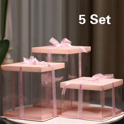5 set Cake Box Clear Round Pattern Transparent Flower Gift Box Gift Dustproof Exhibition Storage Box silicone mold cakes