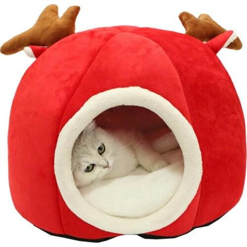 Cat Bed Cave Cute Antlers Cat House Comfy Kitten Cuddling Bed Hut