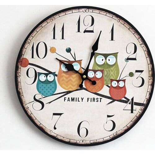 Cute Wood 12 lnch Wall Clock Living Room Restaurant Cafe Owl Wall Decoration For Home Clocks For Christmas Decoration Gifts