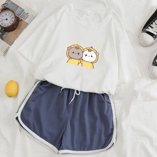 Oversized Lovely Home Suits Summer Cute Cartoon Sleepwear Pyjama Shorts Pants Pajamas Set Daily Comfortable for Girl Sleep Tops
