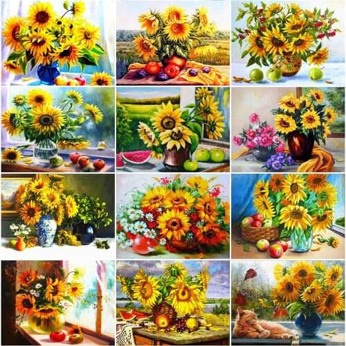 MomoArt Sunflower Diamond Painting Kits Sale 5D Diamond Mosaic Vase Cross Stitch Kits Art Painting Flower New Arrival Handicraft