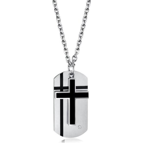 Stainless Steel Men Punk Rock Cross Dog Tag Pendant Necklace Jewelry Gift For Him with Chain