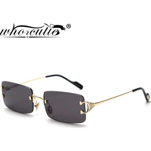 Red Tinted Rectangle Sunglasses Rimless Men Retro Rectangular Sun Glasses Women 2020 Summer Green Gold Metal High Quality S278