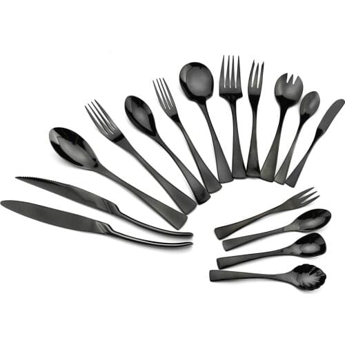 1pcs Mirror Black 304 Stainless Steel Cutlery Set Dinnerware Tableware Silverware Kitchen Dinner Knife Fork Spoons Drop Shipping