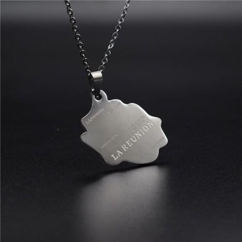 New La Reunion Map Necklace Stainless Steel French La Réunion Map Pendant Necklace Guadeloupe Jewellery