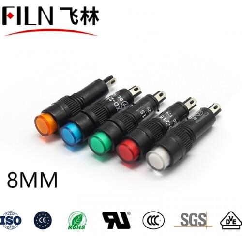 FILN Plastic 8mm hot sale 12v 24v 110v led indicator light red blue green white signal lamp