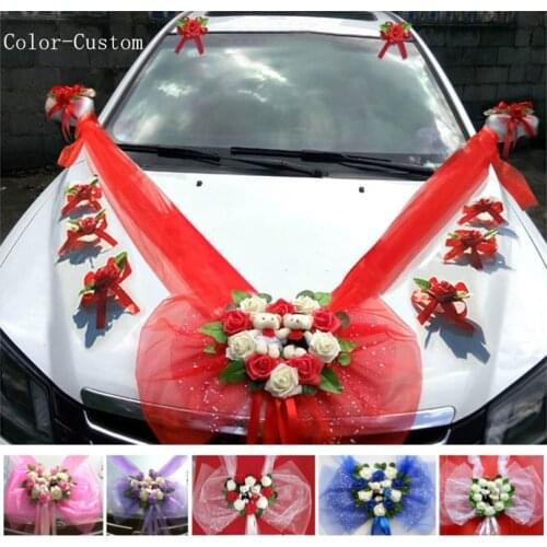 Simple Style PE Rose Wedding Car Decoration Flowers Heart Shaped Wreaths Color Can be Customized