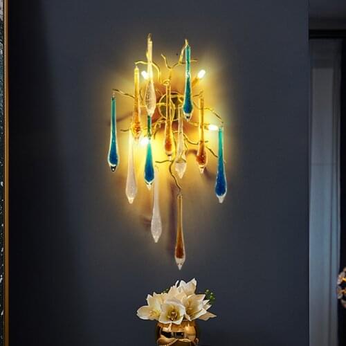 Kobuc Luxury K9 Crystal Wall Light High-end Copper Wall Sconces Light Fixture for Background Bedside Living Room Decor Lamp Wall