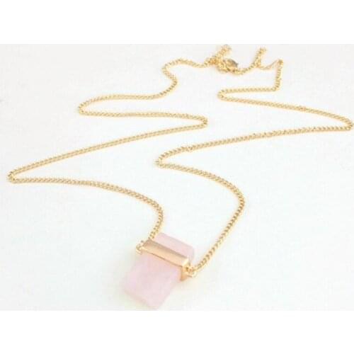 Blue Pink Quartz Necklace Rectangle Natural Stone Pendant Sweater Long Necklaces Geometric Charms Accessories Body Jewelry