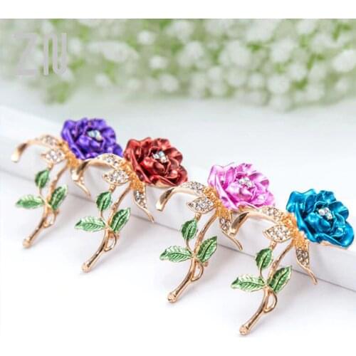 ZN 2020 New1 PCS Red Rose Flower Brooch Garment Accessories Wedding Bridal Jewelry Crystal Brooches for Men /Women