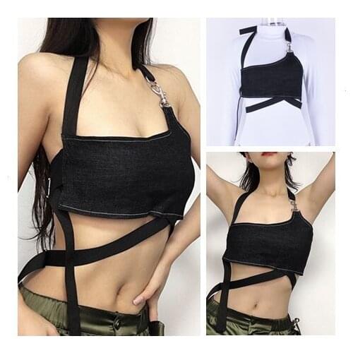 Kpop Seo Yea Ji IU Lee Ji Eun cropped denim vest women slim short strapless sling crop top female streetwear gothic tank tops