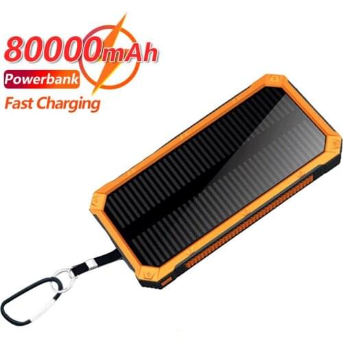 80000mAh Waterproof Solar PowerBank Suitable for Xiaomi Iphone Samsung Must-have Outdoor Fast Charging External Battery Charger