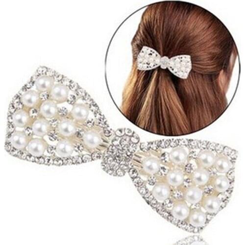 Luxury Crystal Hair Clips for Women Sweet Elegant Girls Bow Pearl Hair Clip Barrette Hairpin Hair Accessories Jewelry Gifts