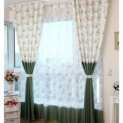 Custom curtains Cortina Curtain and tulle set Floral drapes green curtains