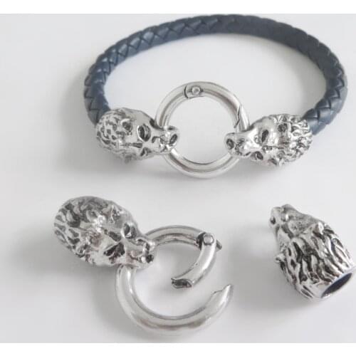 3Sets Lion Head Clasps Cord End Cap Hole 8mm For Round Leather Charms For Jewelry Making Jewelry Making Findings