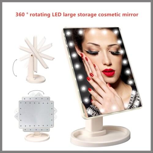 360 Degrees Rotation Makeup Mirror 16/22 LED Adjustable Touch Screen Cosmetic Beauty Desktop Vanity Table Stand Mirrors