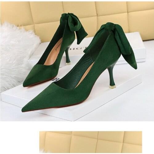 Women Pink Kitten Heels 7.5cm Brown Suede Pumps High Heels 40 Stiletto Bow Heeled Ladies Elegent OL Shoes Removable Bowknot 34