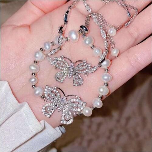 Fashion Butterfly Bracelet Adjustable Length Design Charm Luxury Zircon Pearl Jewelry For Women Statement Wedding Party Birthday
