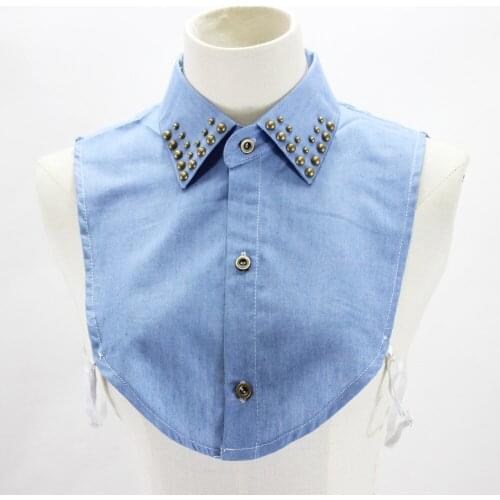 Jaderic 2019 New Fashion Blue Denim Rivet Lapel Detachable Collar False Collar for Women Brand Ladies Shirt Removable Collar