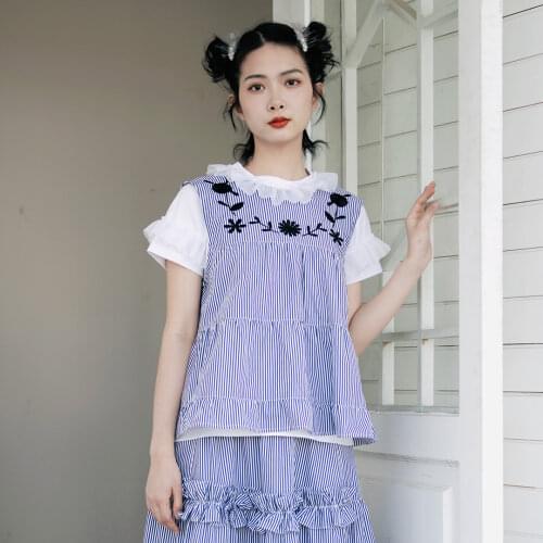 Imakokoni original embroidered vest lace-up overalls women spring and summer wear loose casual sleeveless waistcoat tide