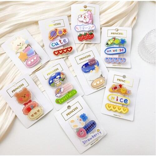 1 Set Acrylic Colorful Girl Cartoon Bunny Bear Rocket Hair Pins Hair Clip Kids Hair Accessories