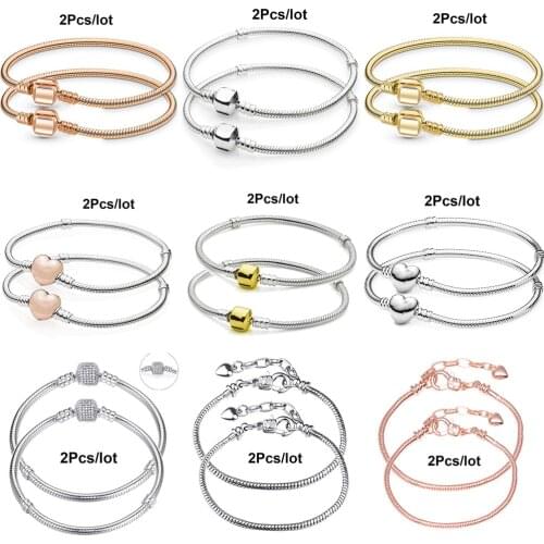 2pcs/lot high quality bracelet fit Pan bracelet Do charms diy bead jewelry for women gift 3mm snake chain