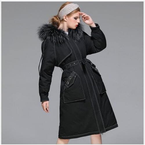 2020 Winter Womens white duck down coat long Warm Jacket Coats Winter Windproof clothes With Hood Rabbit Fur Parka overcoats