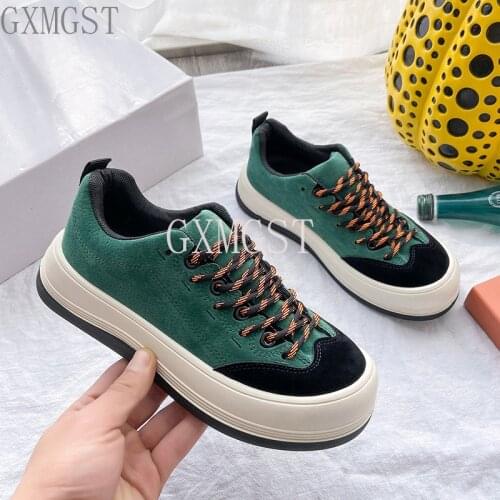2021 Spring Womens Shoes Korean Leather Womens Sneakers Platform Flat Platform Shoes Ladies Casual Shoes