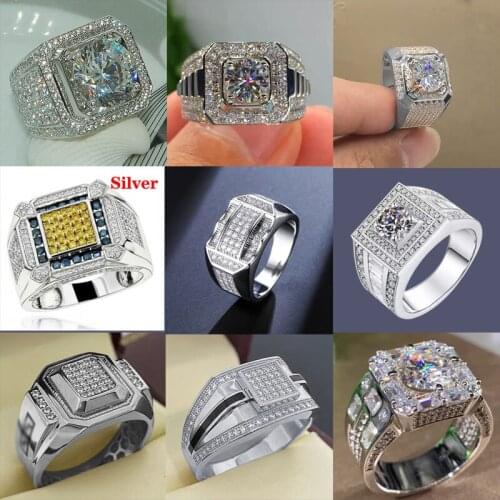 2021 Trendy White Zircon Full Crystal Rings for Women Men Hip Hop Engagement Ring Jewelry Accessories Size 5-12