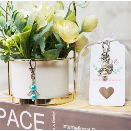 48pcs/set Angel Favor Keychains Keyring Thank You Kraft Tags Candy Bags Wedding R7RC