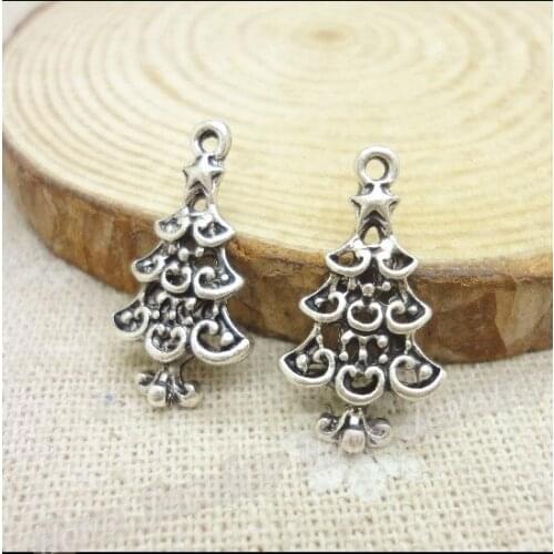 90pcs Vintage Charms Christmas tree Pendant Antique silver Fit Bracelets Necklace DIY Metal Jewelry Making