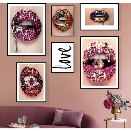 Abstract Colorful Diamond Sexy Lips Canvas Painting Poster and Print Picture Modern Wall Art Nordic Living Room Decor Home Decor