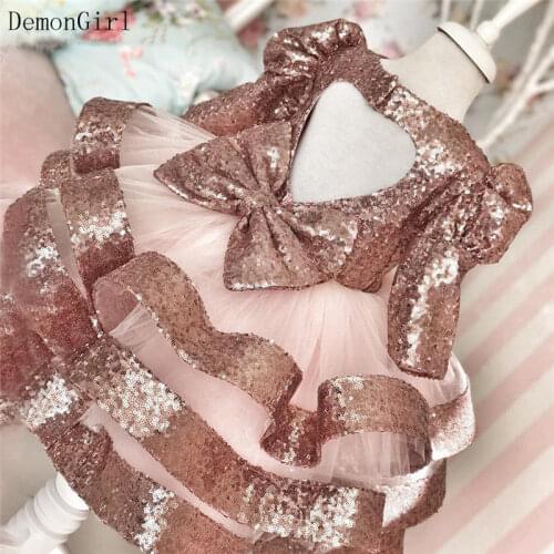 Glitter Sequined Princess Dress Long Sleeves Puffy Girls Birthday Dress Shiny Kids Party Gowns with Bow Photography