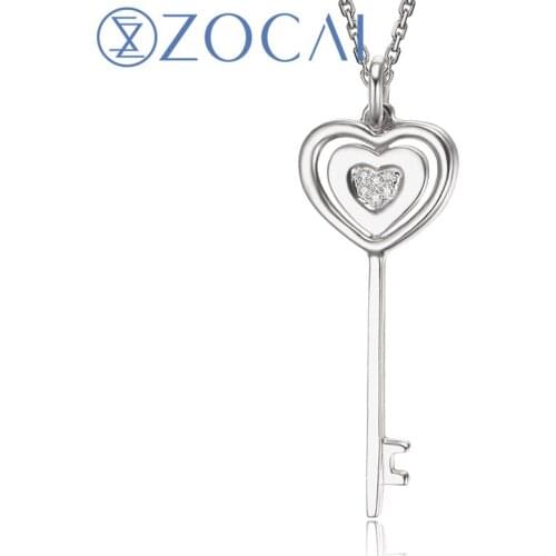 ZOCAI Style Key Shape choker Real 0.01 CT Certified H / SI Diamond Pendant 18K rose Gold (Au750) 925 Silver Chain D04805