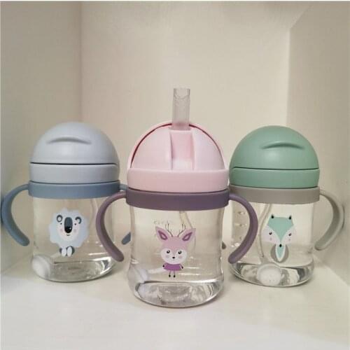 300ml Drink Cup Children Cartoon Infant Scale Straw Cup Baby Handle Resistant Falling Water Bottle Ball Learning Blue