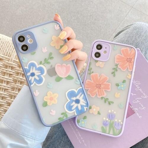 Cute Flower Matte Transparent Phone Case For iPhone SE 2020 11Pro Max XR XS Max X 7 8 Plus Shockproof Bumper Cover For iPhone 11
