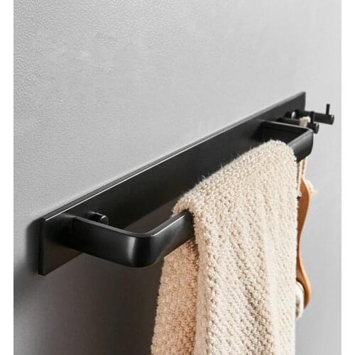 Bathroom Towel Bars Aluminum Towel Rack With Hook Wall Mounted Towel Bar Black Baking Bath Hardware Bathroom Accessories 40-60cm