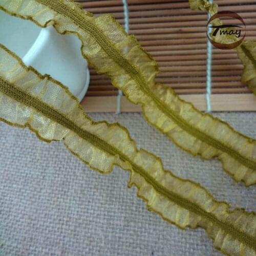#1017 army gree Organza ruffle lace trim 20MM 6yards/lot elastic lace Fold Chiffon Yarn Lace hair Elastic bands Webbing