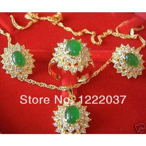 Hot Sell jewelry beautiful green jade Earrings ring pendant set