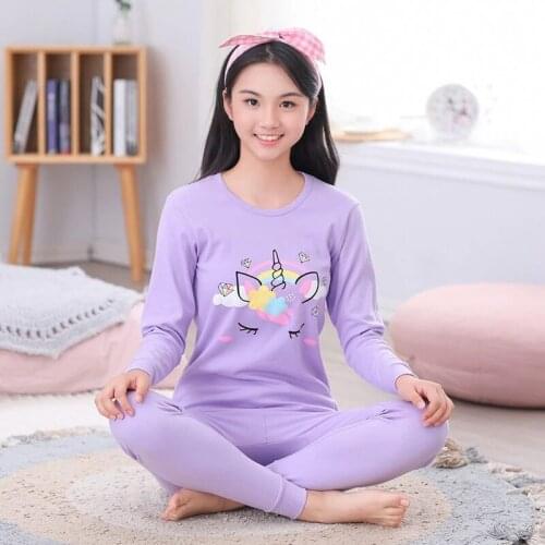 New Teens Girls Long Sleeve Cotton Sleepwear Cartoon Pijamas Boys Pajamas Sets Kids Pyjamas Unicorn Nightwear for 8-18Years