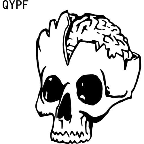 QYPF 12.1*15.9CM Interesting Car Sticker Vinyl Black Silver Graphic Human Cracked Skull Brains C16-0055