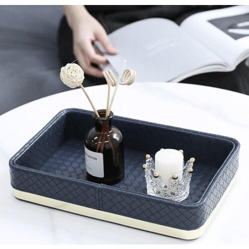 JINSERTA PU Leather Storage Tray Rectangle Jewelry Display Plate Necklace Cosmetic Organizer Desktop Sundries Decor Tray