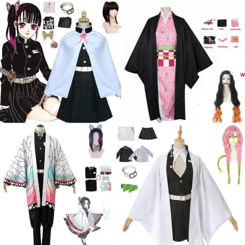 Adult Kids Anime Demon Slayer Kimetsu no Yaiba Woman Kimono Tsuyuri Kanao Halloween Cosplay Costume