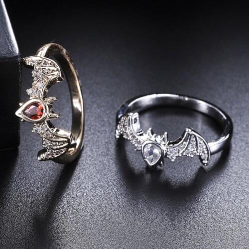 New CZ Crystal AAA Zircon Gothic Bat Animal Rings for Women Men Punk Jewelry Retro Fashion Rose Gold/Silver Color Halloween Ring