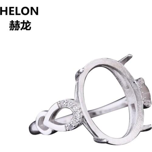 925 Sterling Silver Women Wedding CZ 12x16mm Oval Cabochon Semi Mount Ring fit Amber Turquoise Setting Wholesale Adjustable