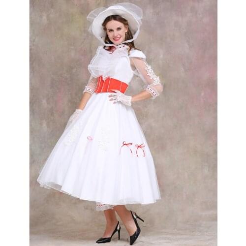 Movie Fairy Mary Cosplay Costume Adult Woman Elegant Princess Dress With Hat Fancy Halloween Ball Gown