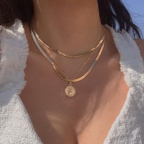 Coins Punk Multilayer Necklace Chunky Chain 2021 New Fashion Choker Chain Necklaces Jewelry Rose Lock Pendant For Women