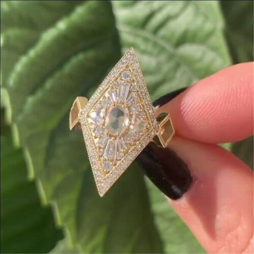 Trendy Hot Rhombus Design full of Crystal Copper Crystal Geometry Rings For Women Engagement Party Wedding Jewelry Accessories